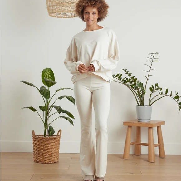 Known Supply • Dawn Pants in Pearl • Cream Ivory Flare Organic Cotton - Picture 3 of 8
